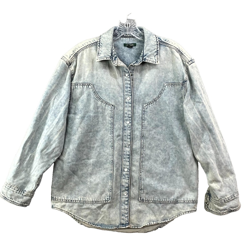 Wild Fable Denim Shirt Womens Small Acid Wash Pearl Snap Oversized Western Rodeo